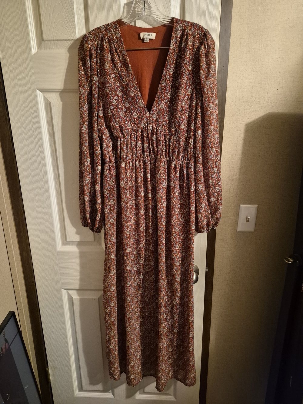 Umgee Rust Floral Asymmetrical Maxi Dress